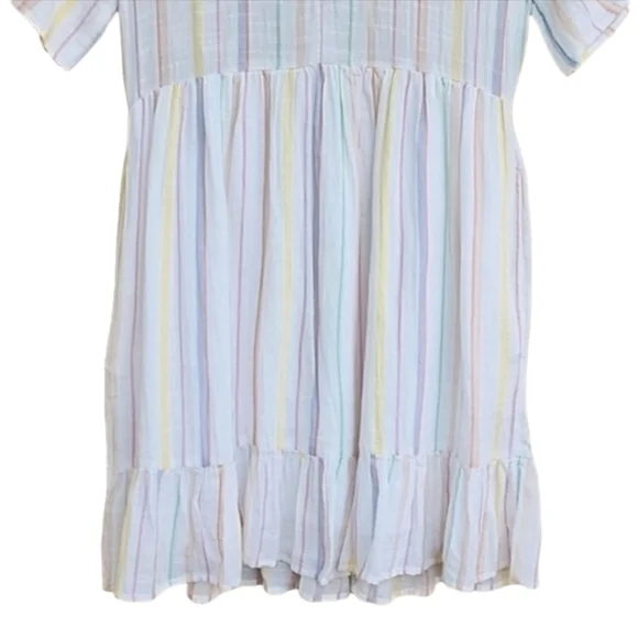 LUCKY BRAND Meadow Mini Dress XS Long Tunic Blouse Top Pastel Rainbow Stripes - Picture 6 of 11